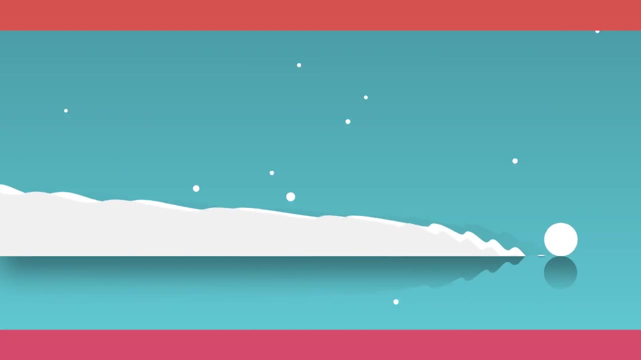 Teal landscape with wave-warp snow trail behind the ball