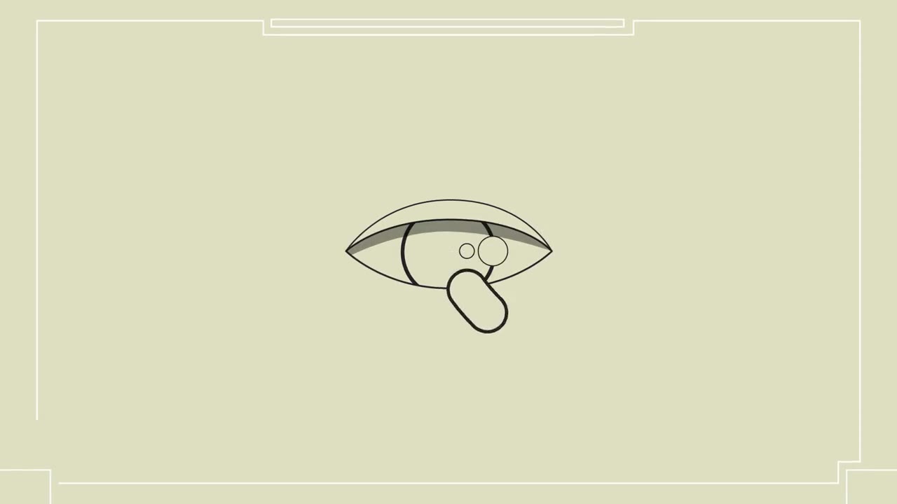 Yellow scene: eye inside a circular HUD