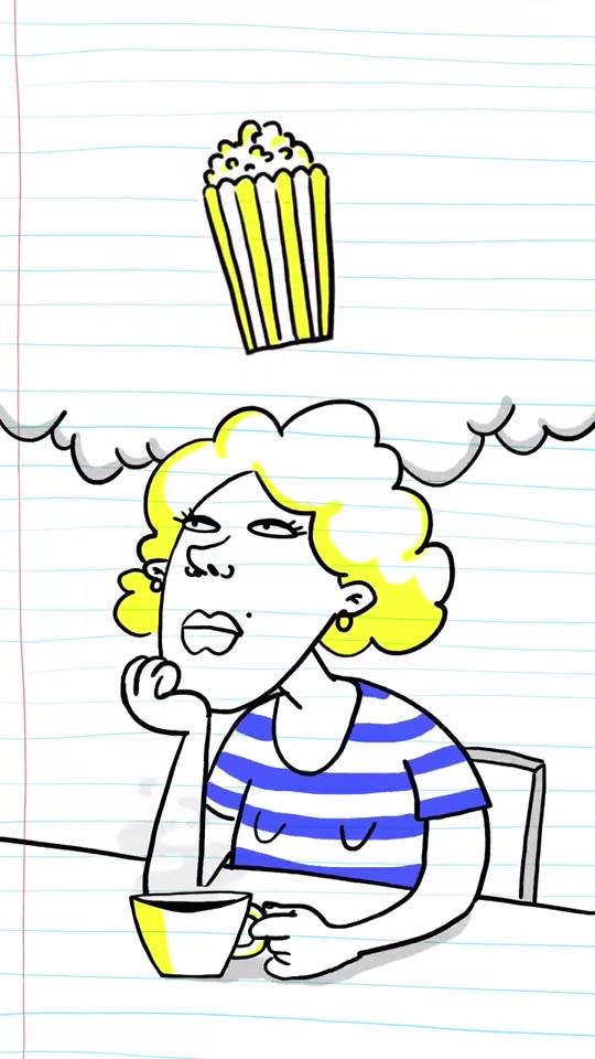 Doodle popcorn in a thought bubble over the daydreaming character