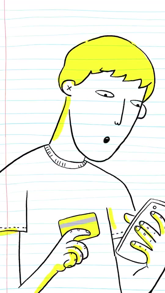 Character holding an Ourocard and a phone