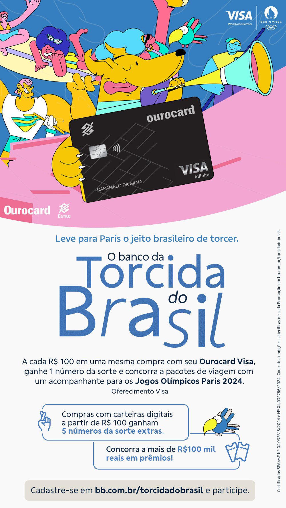Torcida do Brasil story — premium version, with Caramelo the dog holding the black card